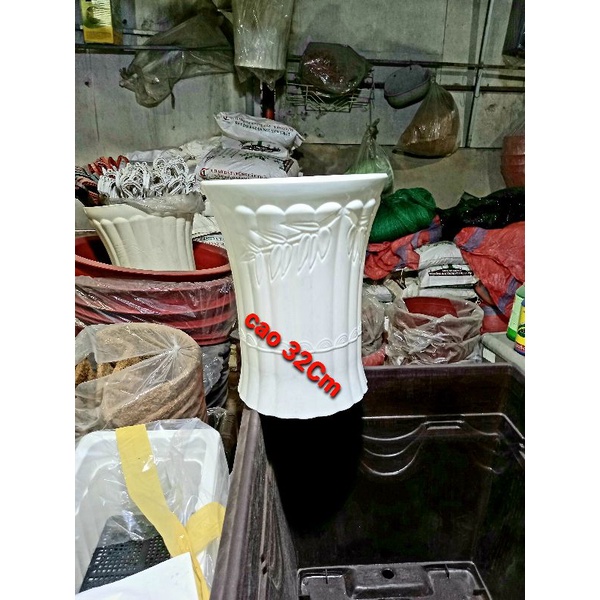 Chậu Nhựa Hoa Văn Lá Trúc ( Rộng 26Cm) Trồng Cây & Hoa