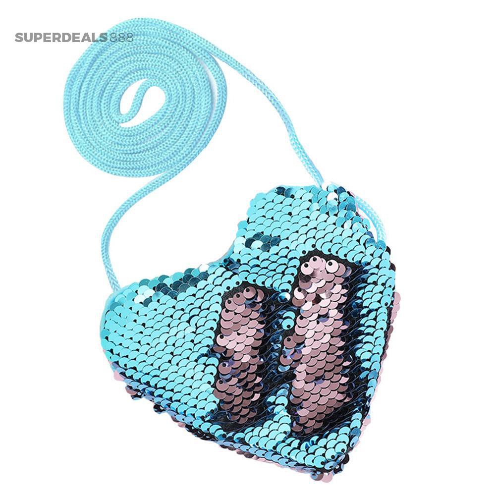 SUPER FASHIONʚ♥Sweet Baby Heart Kids Girls Sequins Glitter Crossbody Bag