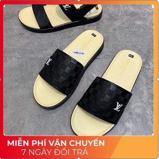 Dép nam LV quai ngang da pu đế đúc chống trơn trượt hàng Fullbox.