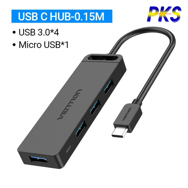 HUB USB Type C to 4 USB 3.1 có nguồn phụ, truyền dữ liệu và sạc - VENTION TGKBB
