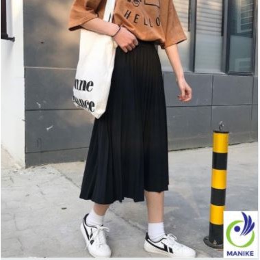 Chân Váy Xếp Ly Dáng dài qua gối_dáng Xuông CẠP CHUN cực chuẩn đẹp dài