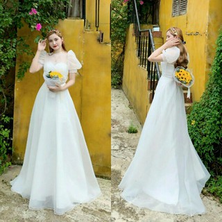 (nhận may theo size) có big Size váy cưới cô dâu trắng tay phồng váy xòe, dạ hội trắng xoè, váy cưới hiện đại