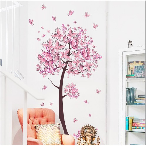 Giấy Dán Tường - Decal Trang Trí Hình cây Hoa Bướm