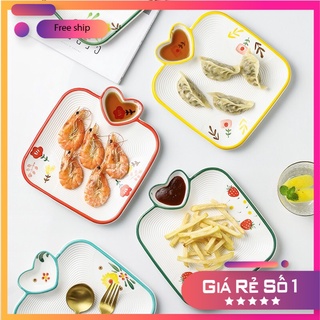 Chén dĩa dễ thương đĩa sứ set bát đĩa decor đĩa ngăn chấm tim v53