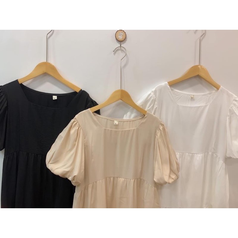 Đầm - Váy babydoll cổ vuông tay bồng Hàn Quốc