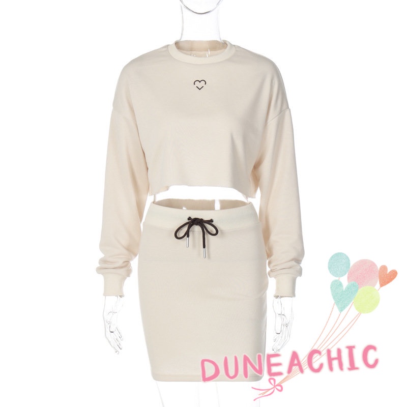 DUNEA Bộ Áo Sweater Dài Tay Dáng Rộng + Chân Váy Ôm 2 Mảnh Xinh Xắn Dành Cho Nữ