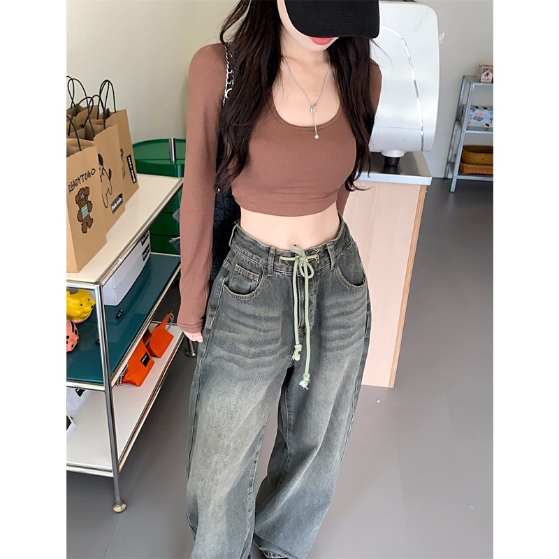 QKOOLE  Quần Jean Ống Đứng Phong Cách vintage Hàn Quốc  quần jean nữ ống đứng lưng cao