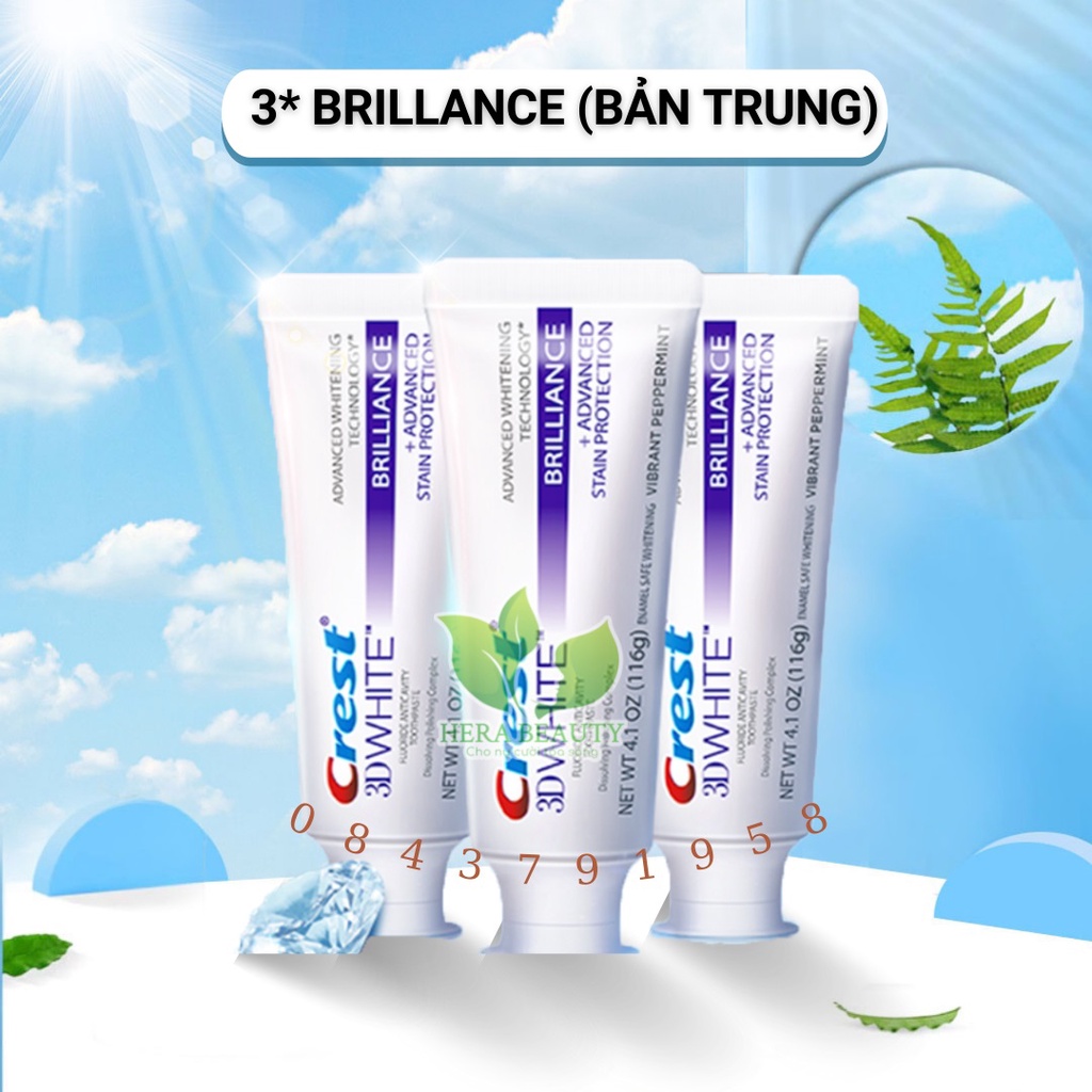 Kem đánh răng Crest 3D White Brilliance hàng Tmall Trung Mỹ - Răng rắng tự nhiên