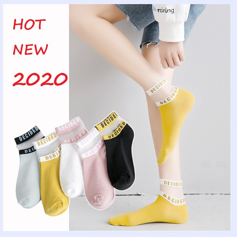 Tất nữ cổ lỡ, phối lưới chữ phong cách trẻ trung New 2020