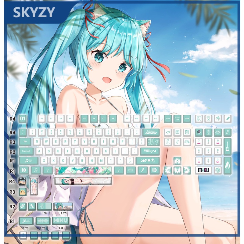 Hatsune Miku Keycap Cherry Profile miku Anime PBT Dye Sub Bàn phím cơ học Keycap