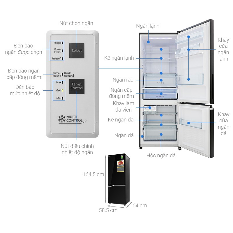 Tủ lạnh Panasonic Inverter 290 lít NR-BV320GKVN cấp đông mềm không cần rã đông,diệt khuẩn 99,99%, giao hàng miễn phí HCM