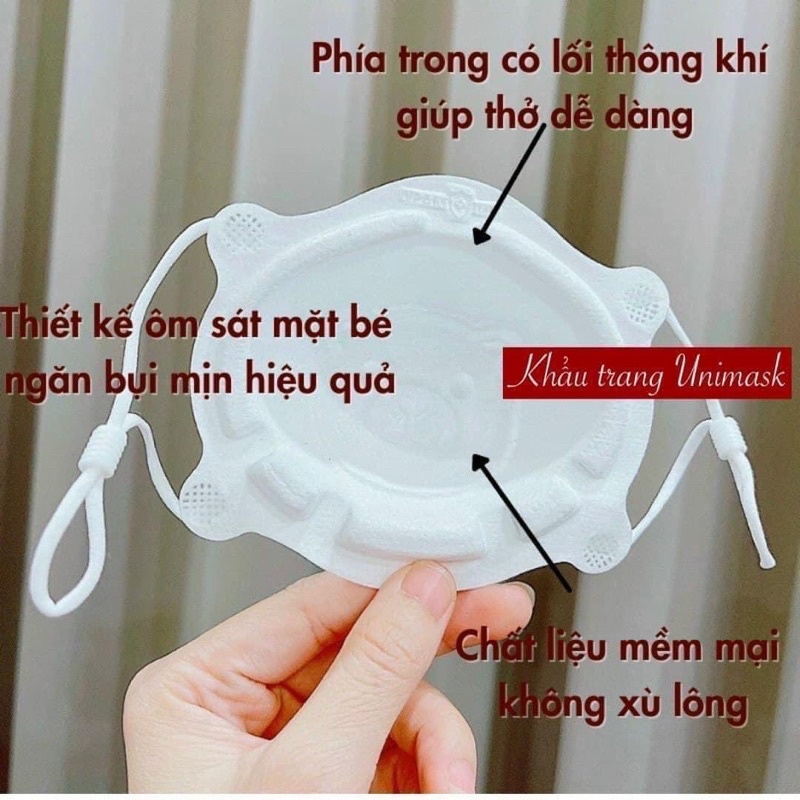 Khẩu trang gấu bé Sơ Sinh 0-3 tuổi SET 3 Cái khẩu trang trẻ em chính hãng UNI MASK công nghệ Nhật có dây điều chỉnh