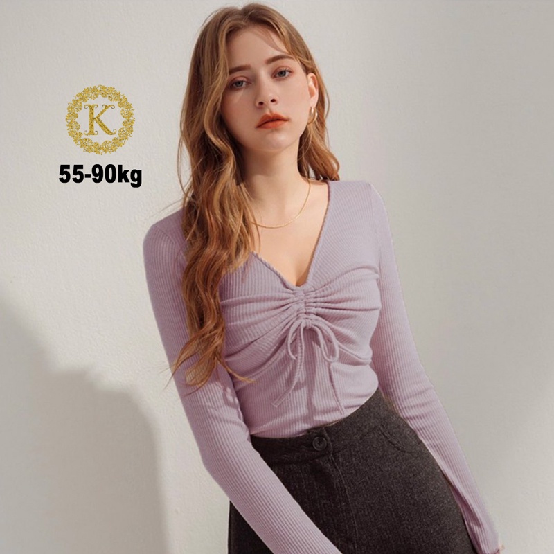 Áo croptop nữ tay dài bigsize 55-90kg kimfashion AT17, áo kiểu bigsize rút dây trước ngực phong cách Hàn Quốc