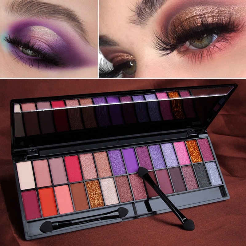 Bảng Phấn Mắt 28 Màu Sắc Chống Thấm Nước Lâu Trôi Kèm Cọ Trang Điểm