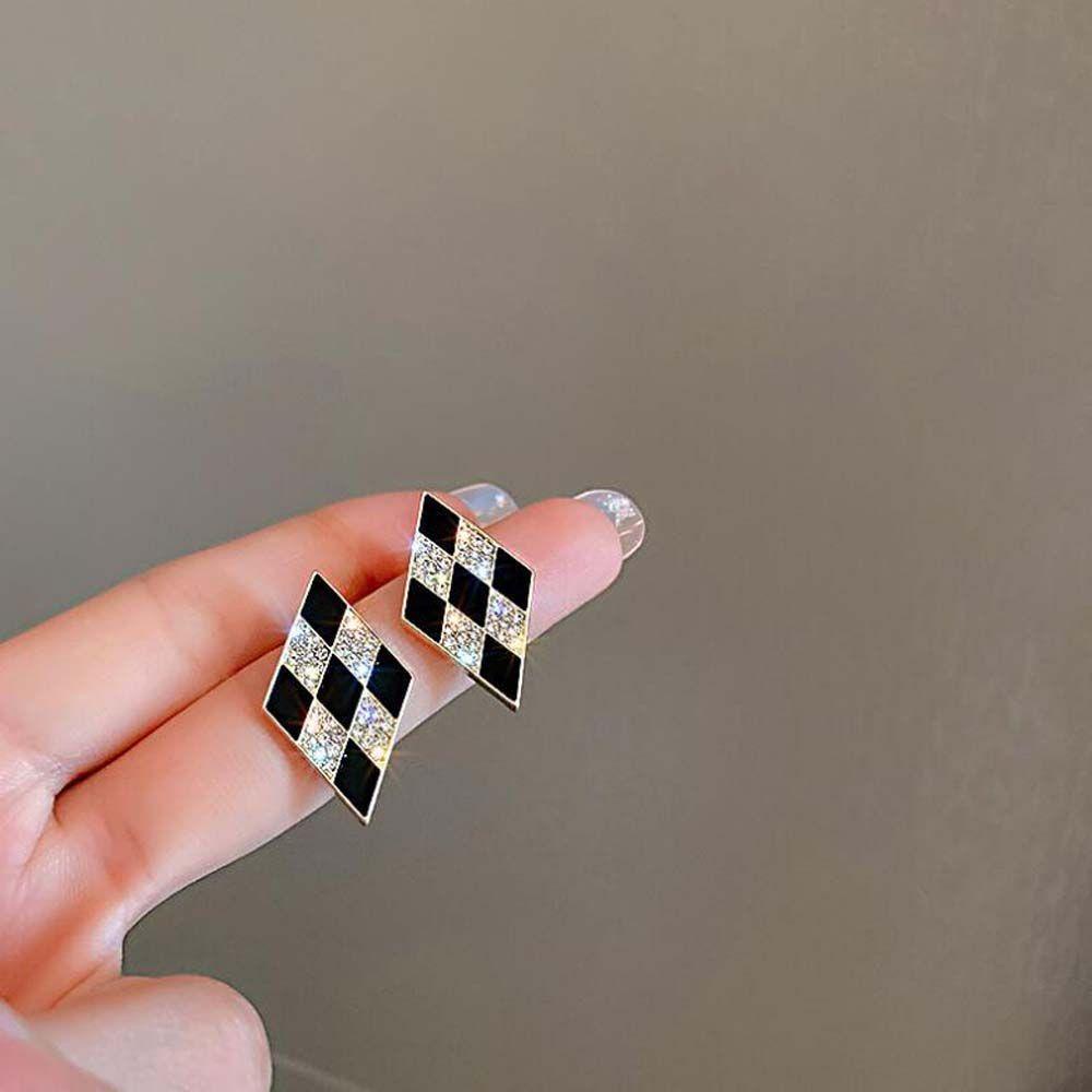 Bông Tai Hợp Kim Hình Thoi Màu Trắng Đen Thời Trang Cho Nữ|Khuyên Tai Nữ Trang Dáng Dài Tạo Hình Độc Đáo