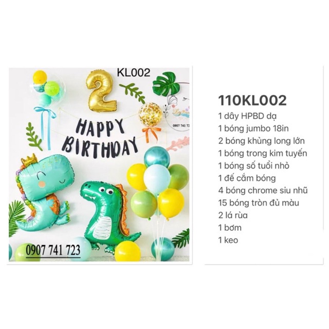 Bóng Trang Trí Sinh Nhật,FREESHIP, Set Khủng Long xanh xinh lung linh