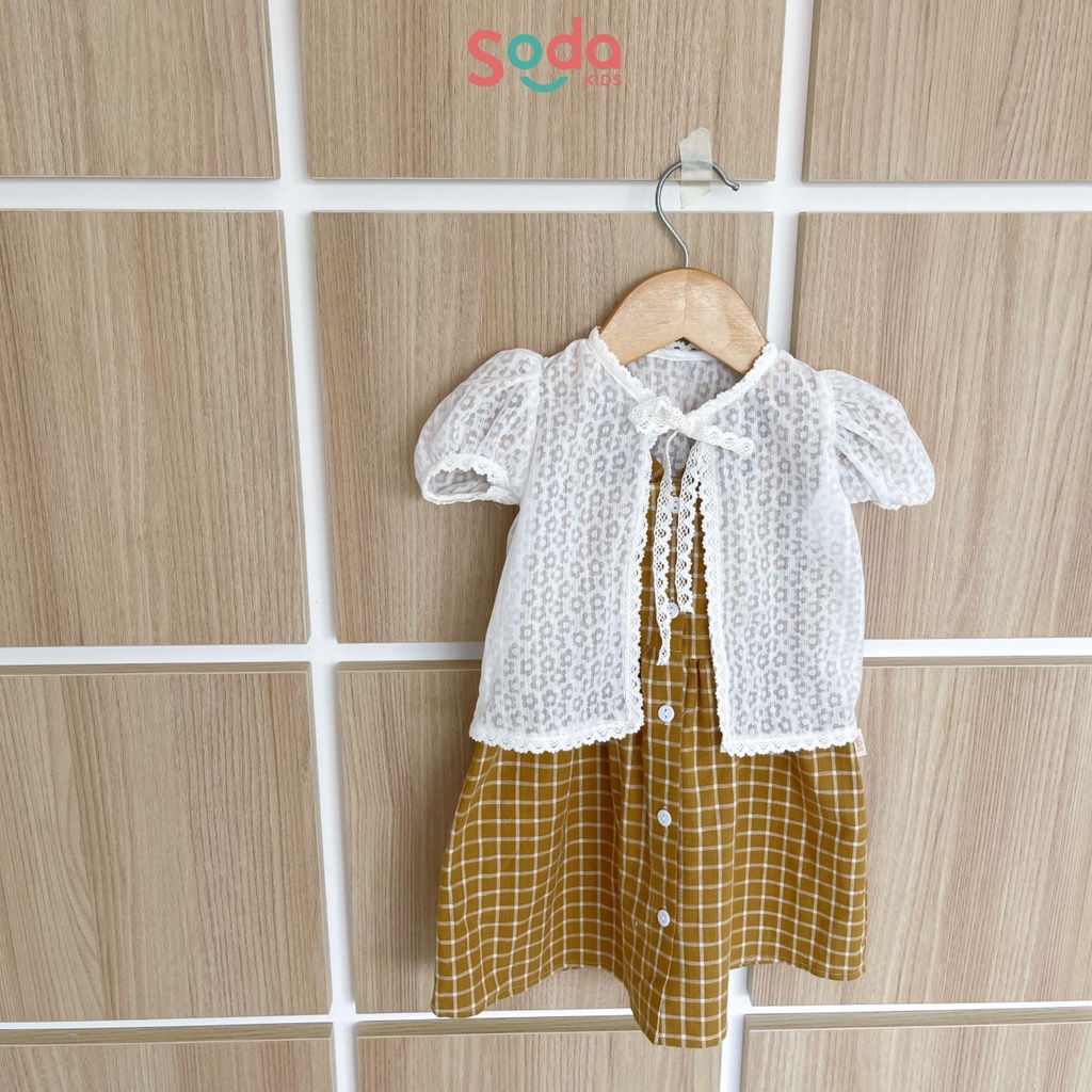 Áo khoác cardigan ren mỏng cho bé gái SODA KIDS trắng phối tay bồng tiểu thư