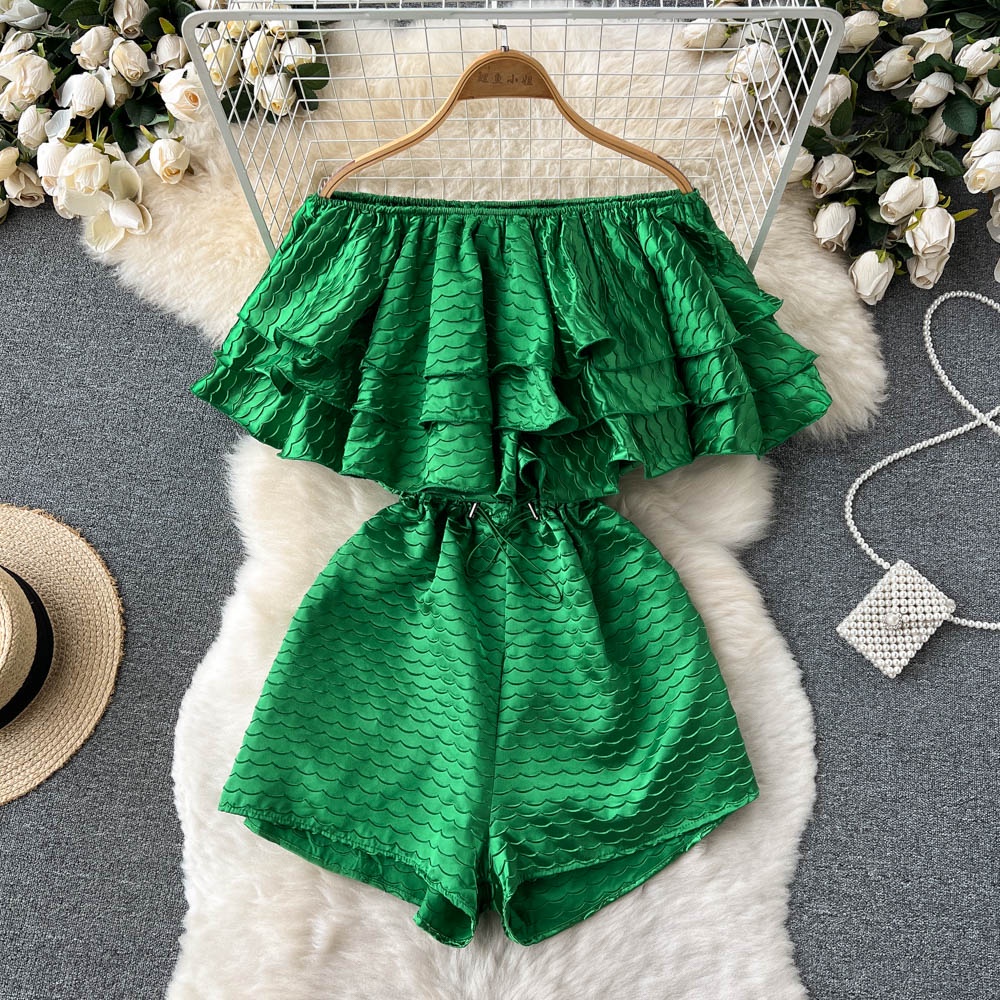Jumpsuit Trễ Vai Cổ Chữ V Thiết Kế Dây Rút Thời Trang Mùa Hè Cho Nữ