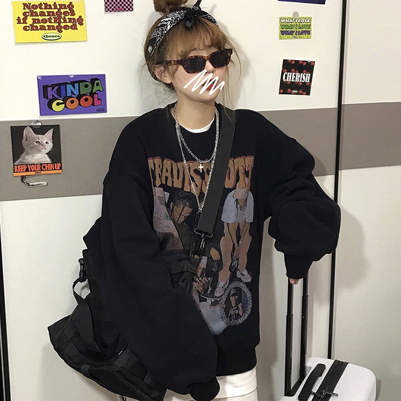 Áo sweater IELGY tay dài cổ tròn in họa tiết phong cách Châu Mỹ thời trang retro cho nữ