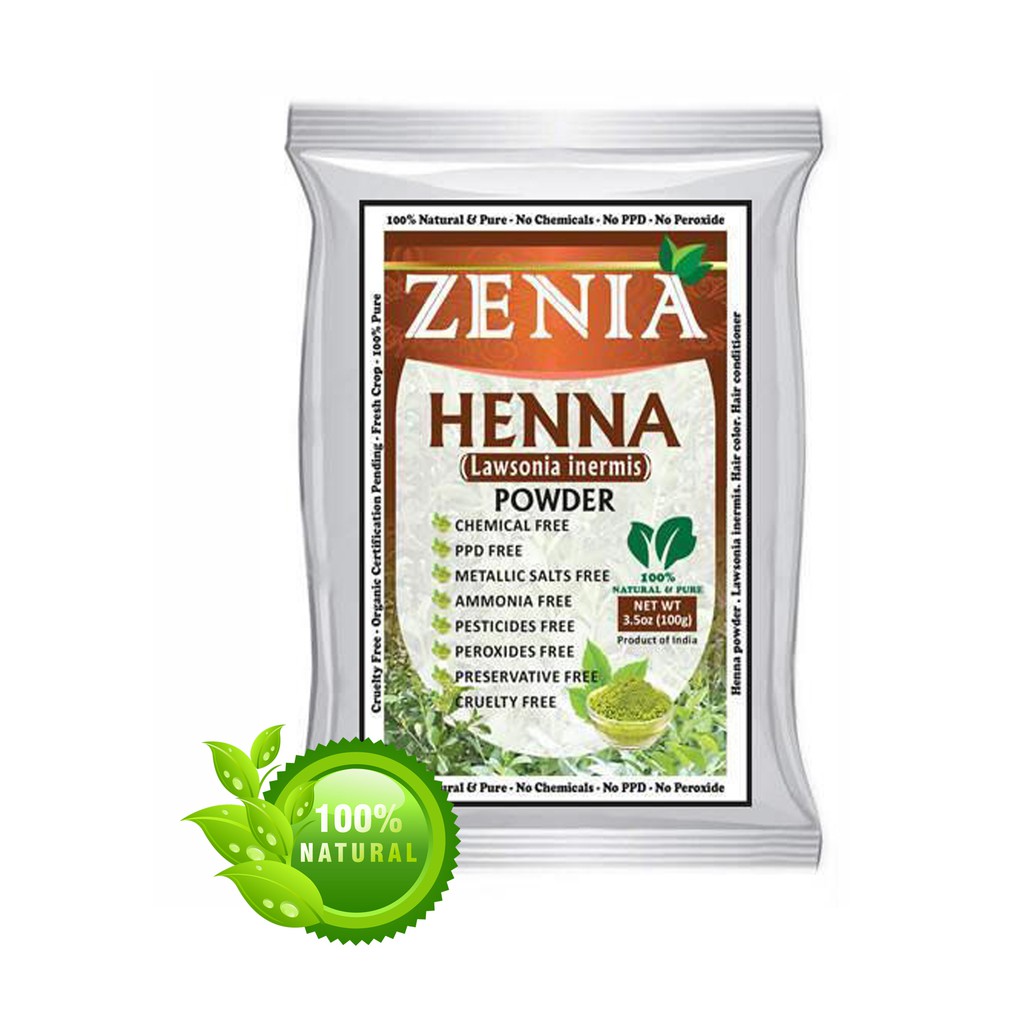 [Nâu đỏ 100g] Bột lá móng nhuộm tóc henna 100% thảo dược phủ bạc màu nâu đỏ hiệu Zenia, India