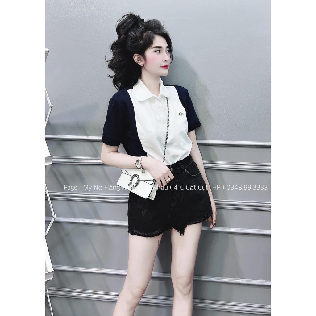 ÁO POLO TRẮNG CỘC TAY PHỐI XANH ĐEN