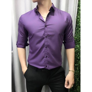 Áo Sơ Mi Màu Tím Đậm Cổ Bẻ Hàn Quốc