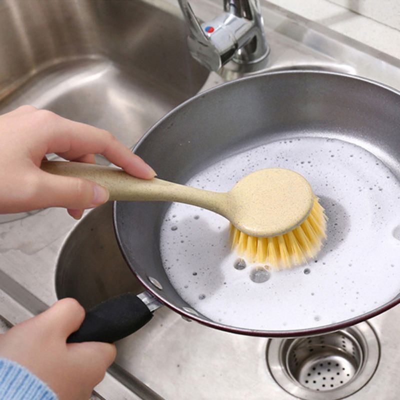 Bàn Chải Rơm Lúa Mì Tay Cầm Dài Lông Mềm Dùng Vệ Sinh Nhà Bếp
