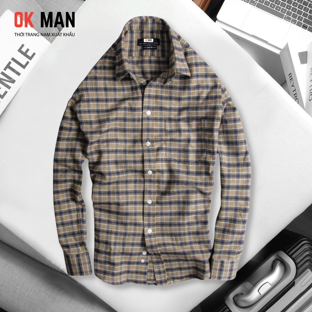 Áo sơ mi nam vải da kẻ caro, form slimfit, 3 màu, chất liệu cotton, OkMan - SMDT