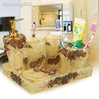 Giá đỡ điện thoại tiện dụng ✆Set 5 món đồ dùng phòng tắm bằng nhựa Resin