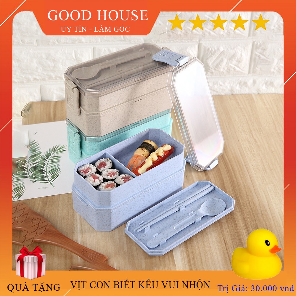 Hộp cơm lúa mạch Hàn quốc 2 tầng, mang được canh đi làm tiện dụng đẹp mắt