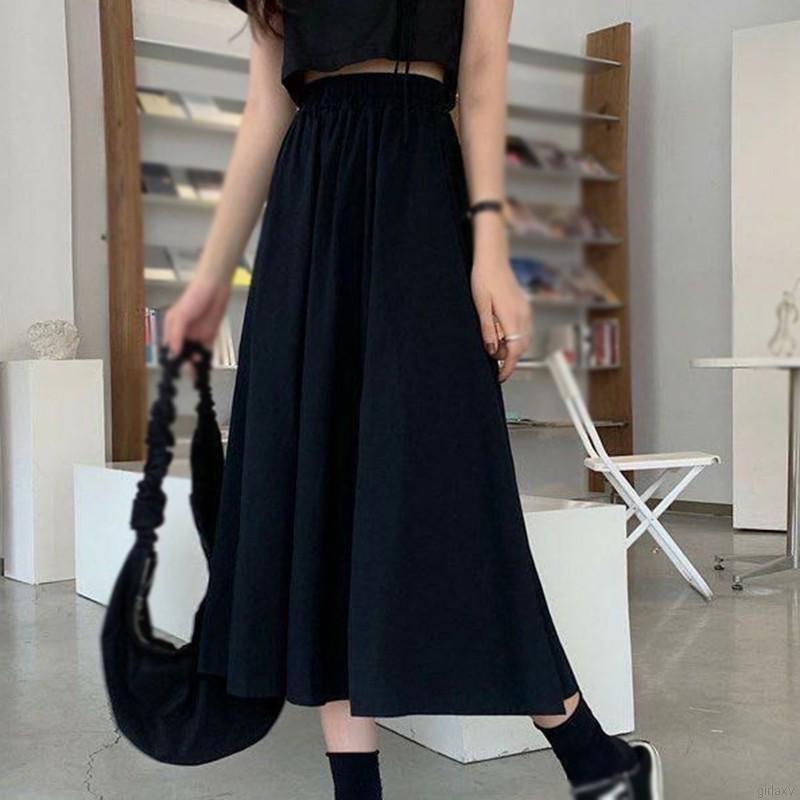 Chân Váy Midi Lưng Cao Màu Trơn Phong Cách Hàn Quốc