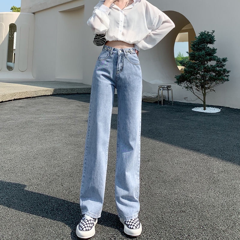 Quần Jean Nữ Ống Rộng Lưng Cao Thời Trang Mùa Hè Hàn Quốc 2022 Mới