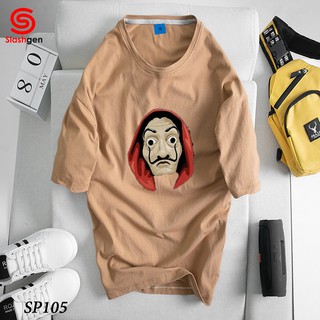 Áo thun nam tay lỡ SP105 Mặt người có râu ngược lên tóc dài Money Heist trước ngực [40kg-110kg] 100% Cotton