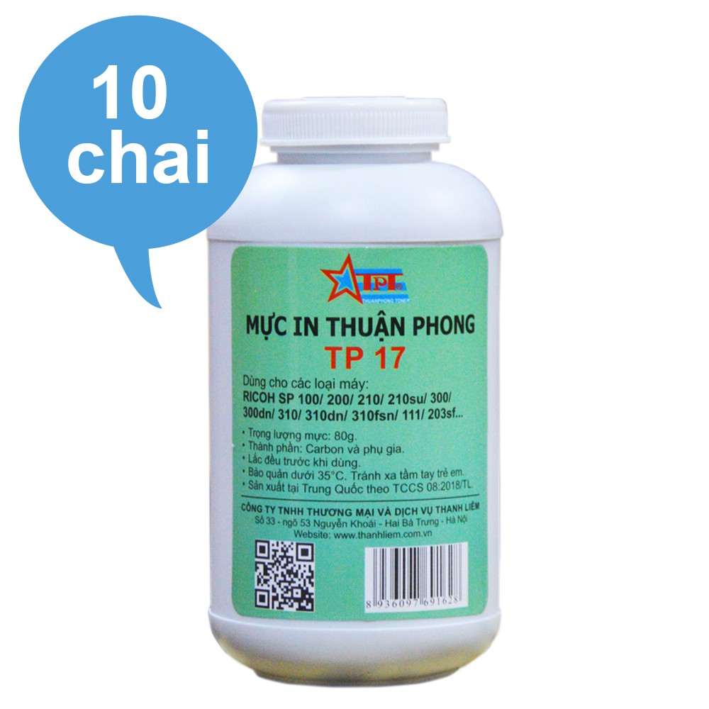 (BỘ 10 CHAI) Mực đổ Thuận Phong TP17 dùng cho máy in Ricoh SP 100/ 200/ 201/ 202/ 203/ 210/ 212/ 300/ 310/ 311/ 312