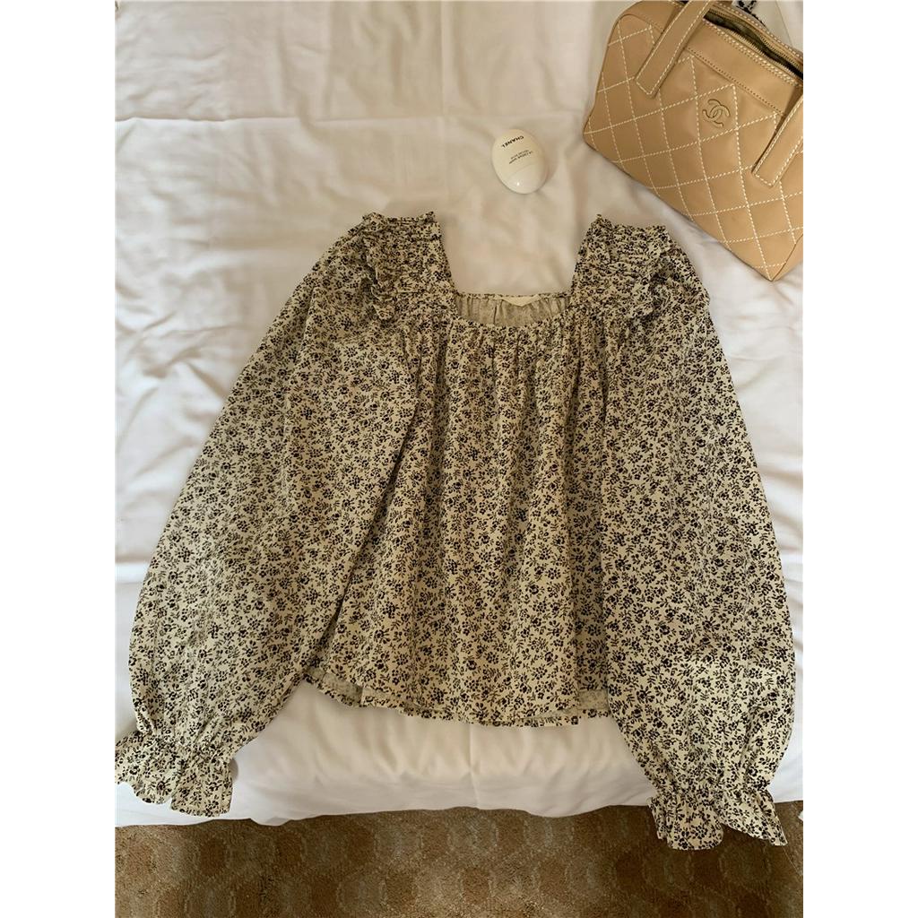 Áo Sơ Mi Hoa Cổ Vuông Dài Tay Dáng Rộng Thời Trang Cá Tính 60871