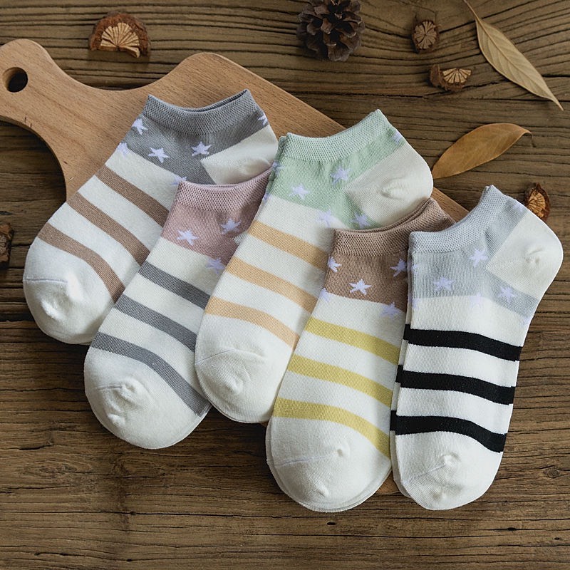 TẤT NỮ CỔ NGẮN NHIỀU MÀU SẮC, HỌA TIẾT NGÔI SAO, CHẤT LIỆU COTTON SIÊU XINH
