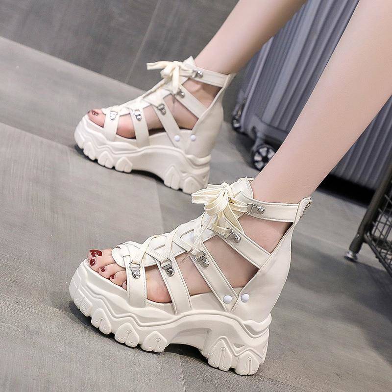 Sandal Đế Xuồng Dày Dặn Tăng Chiều Cao Thời Trang Mùa Hè 2021 Phong Cách Roman Cho Nữ