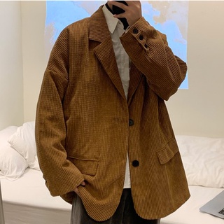 Áo khoác Blazer Nam Form rộng dài tay unisex basic chất nhung tăm phong cách Hàn Quốc Vest Áo Blazer nam form rộng
