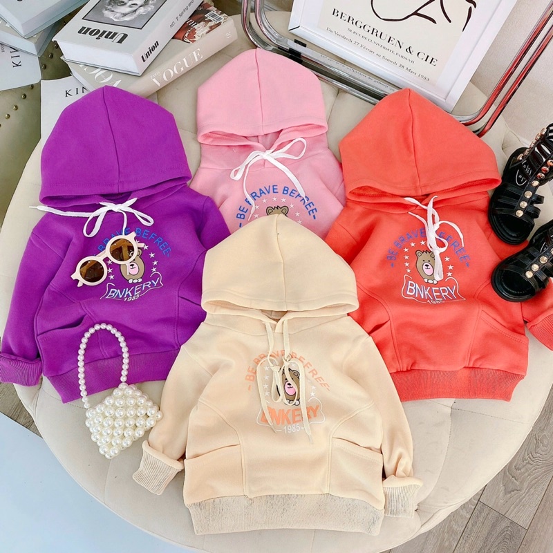 Áo hoodie cho bé trai bé gái chất nỉ bông mịn kèm mũ_Quần áo trẻ em thu đông