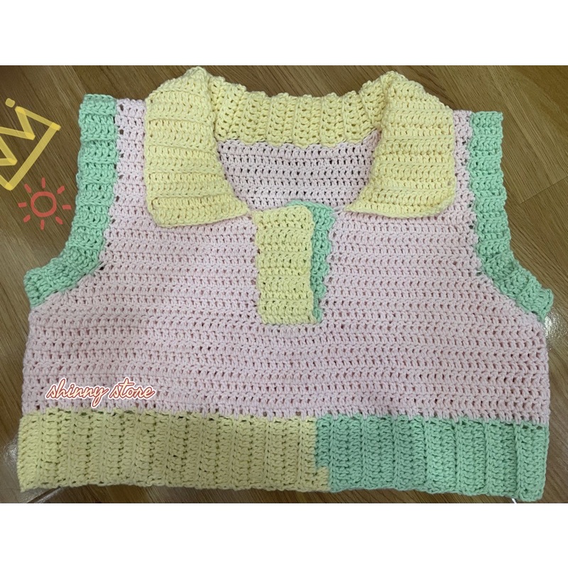 Áo crotop len cổ polo handmade