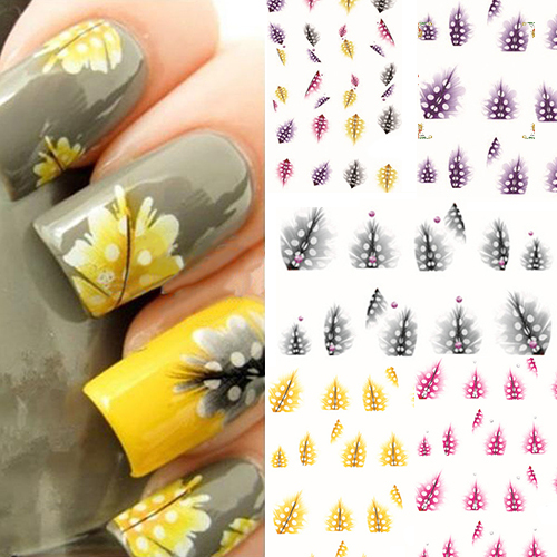 Nhãn dán móng tay hình lông vũ 3d thời trang