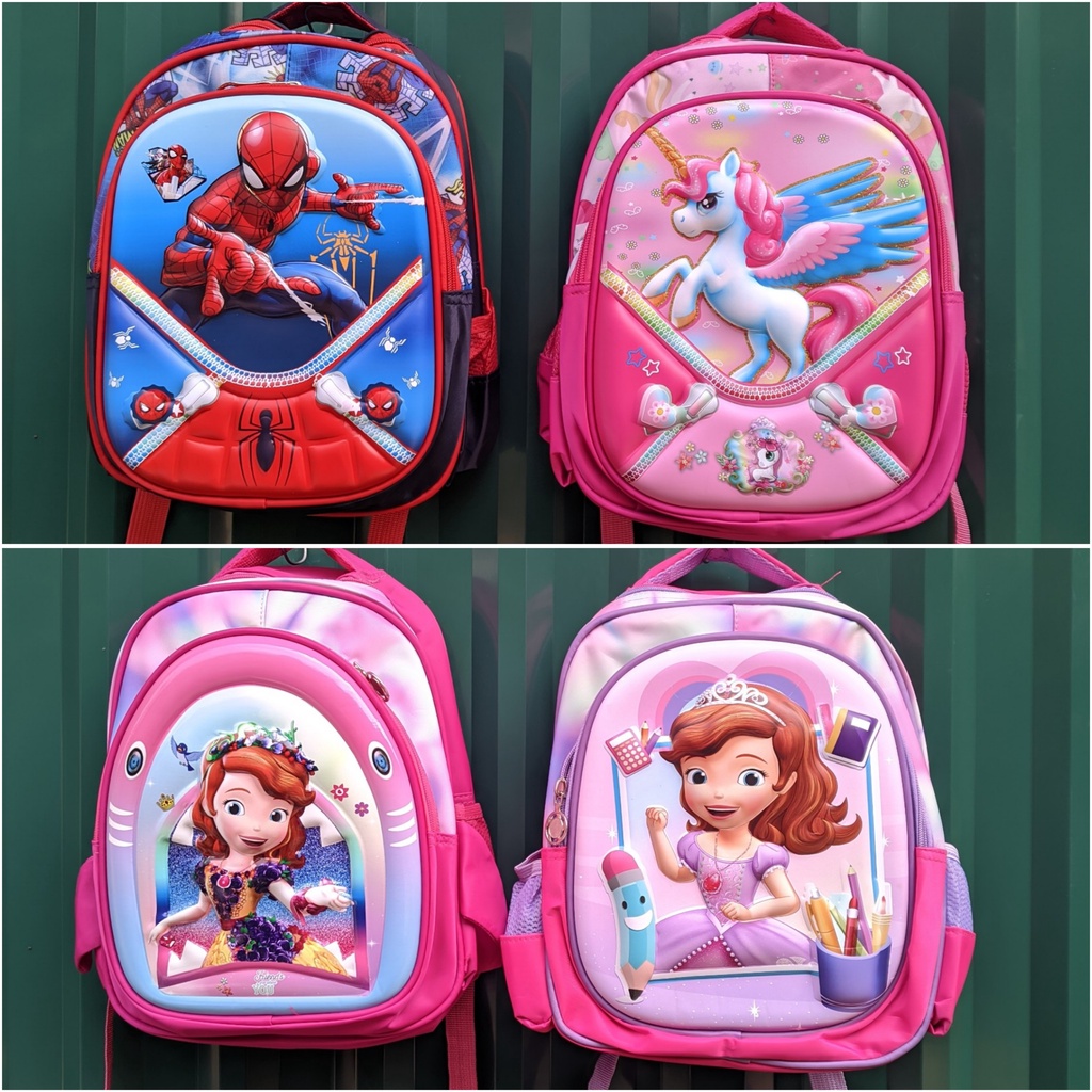 Balo chống gù lưng hình oto, siêu nhân,  công chúa in nổi 3D cho bé mẫu giáo, hàng dày đẹp