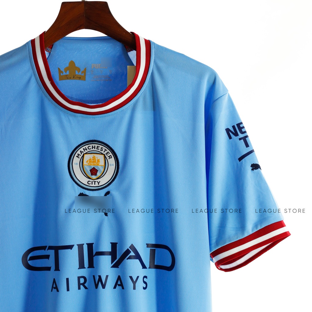 Bộ thể thao nam Manchester city Leaguestore - đồ đá banh nam ngắn tay Man city sân nhà 22/23 màu xanh