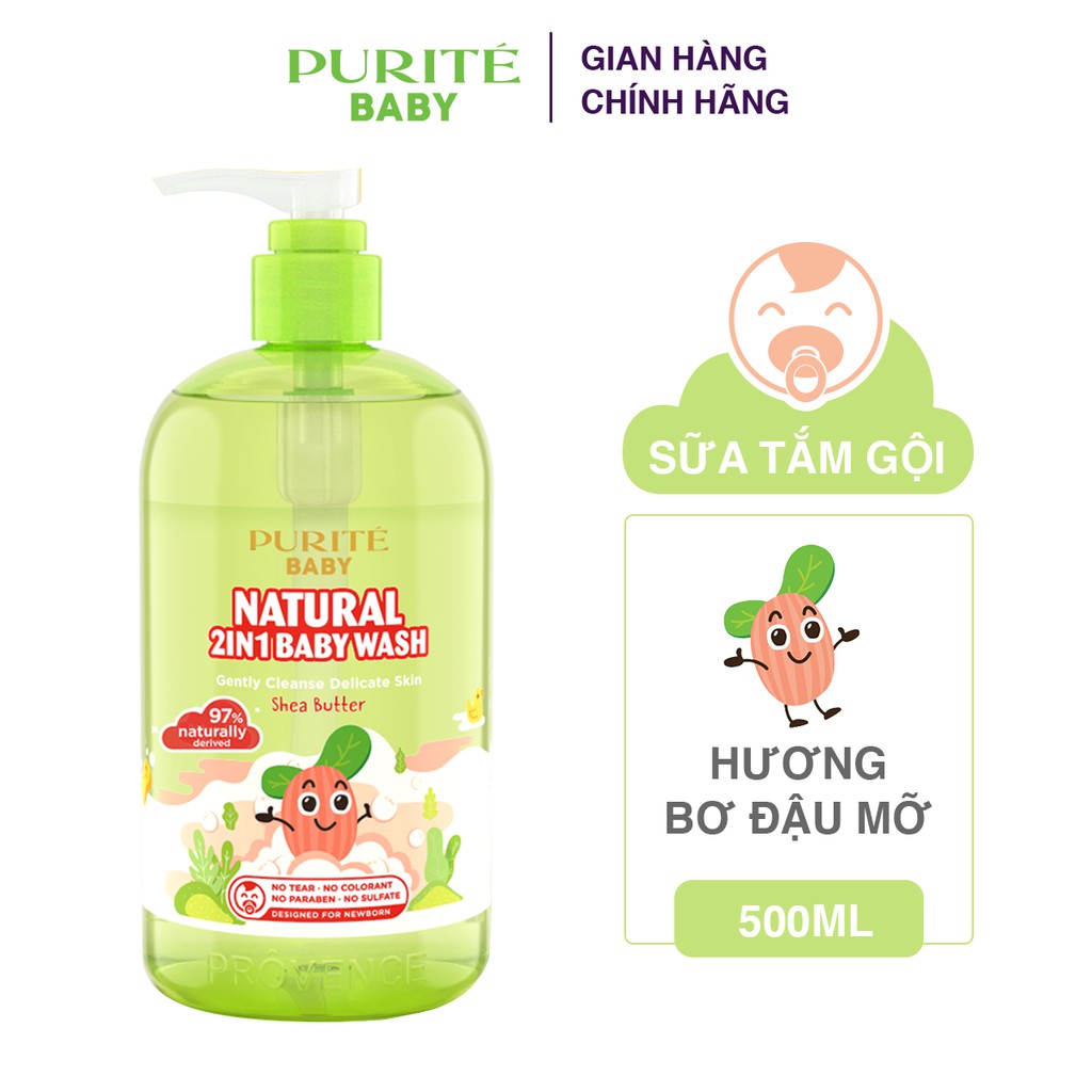 Sữa Tắm Gội Purité Baby Natural 2in1 Bơ Đậu Mỡ 500ml