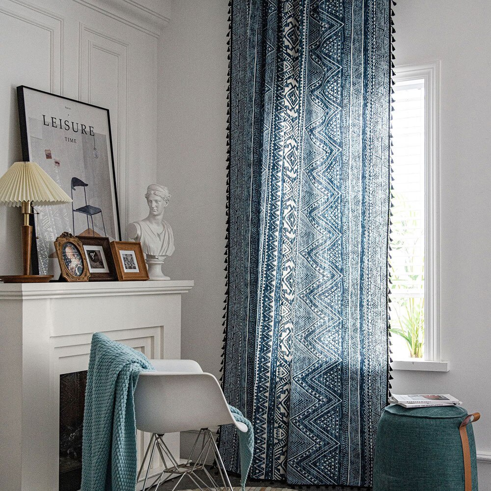 Rèm Cửa Vải Cotton Phối Tua Rua In Họa Tiết Phong Cách Bohemian Trang Trí Phòng Khách / Phòng Ngủ