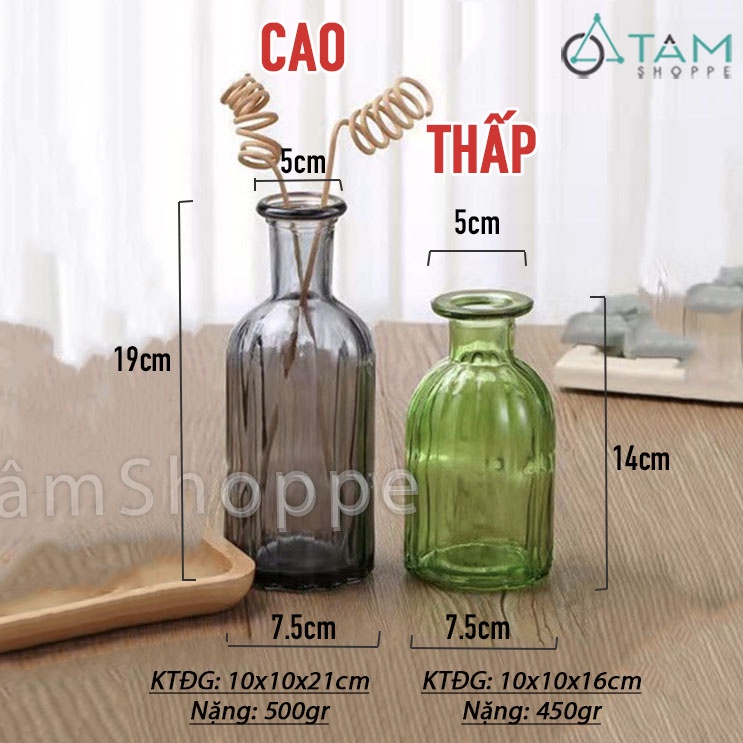 Lọ hoa thủy tinh trong suốt cổ cao sọc nhiều màu LHTT-54