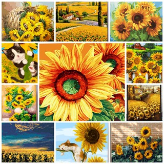 Khung dày 2.5cm Tổng hợp các mẫu Tranh Sơn dầu số hóa hoa hướng dương size 40x50 đã căng khung và đầy đủ phụ kiện