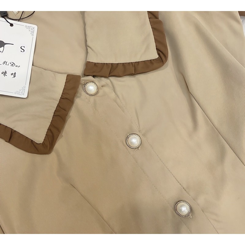 VNU248 - VÁY DÁNG A KAKI BE TAY NÂU CỔ VIỀN BÈO | BigBuy360 - bigbuy360.vn