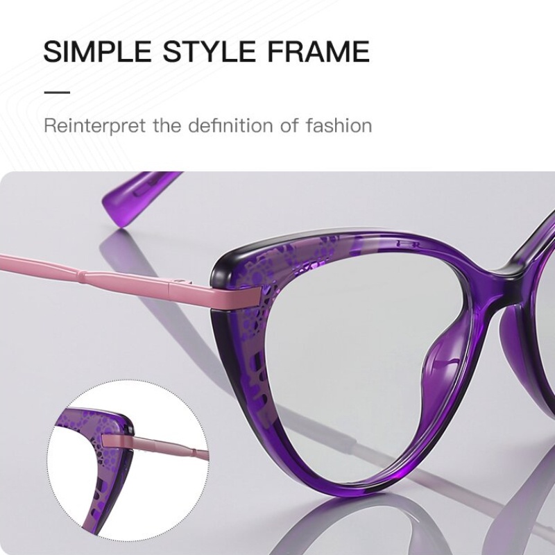 (HENGHA) Mắt Kính Thời Trang Phương Tây Thiết Kế Dập Nổi Màu Tím Kẹo Ngọt Chống Ánh Sáng Xanh Hình Mắt