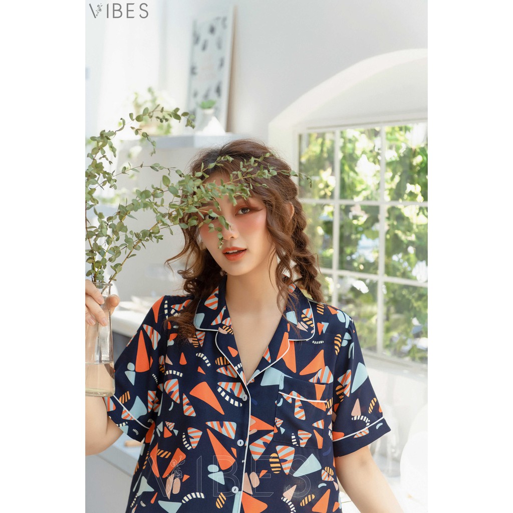 Bộ đồ mặc nhà pijama đùi VIBES Pattern Navy Py Set